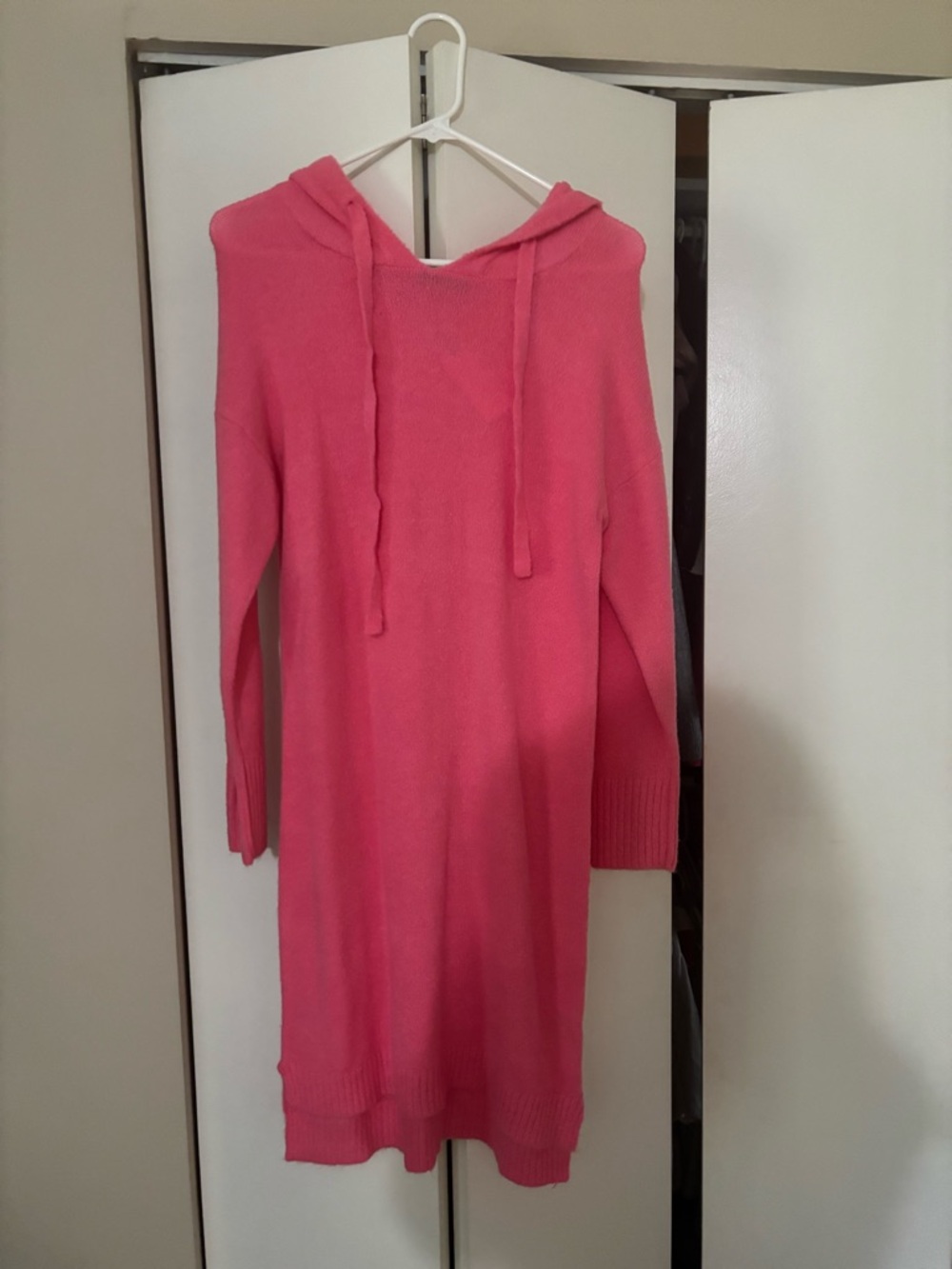Anthropologie Pink Hooded Knit Sweater Dress